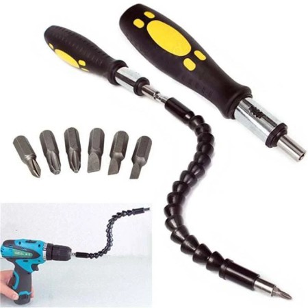 Multi Functional Snake Bit Drill Extender with Bonus Bits Screwdriver