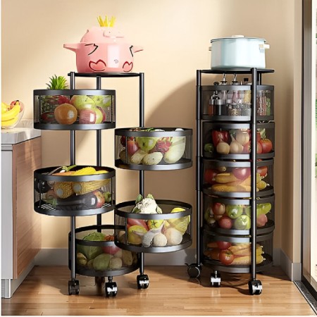 5 Layer (Round) Full Metal Fruit/Vegetable Rack with Wheels