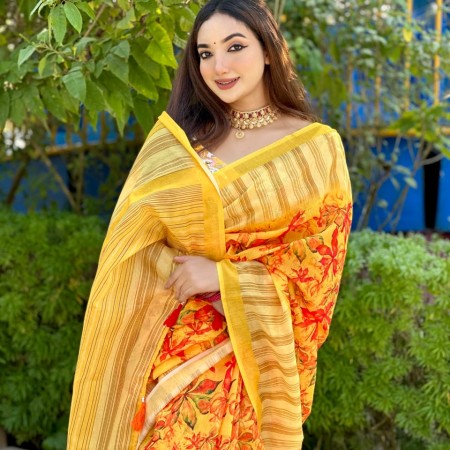Premium Chandery Half Silk Saree with Blouse pcs,, Code - 07
