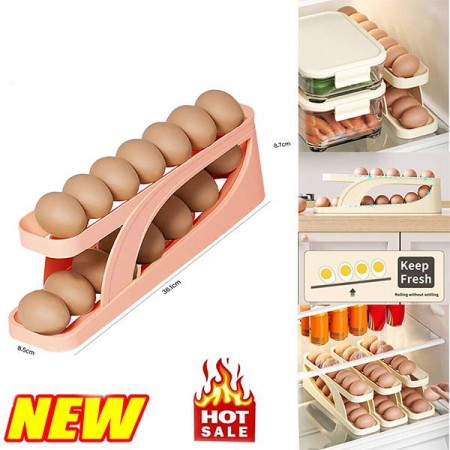 Automatic Roll-Down Double-layer Egg Dispenser, Automatic Scrolling Egg Rack Holder Storage Box