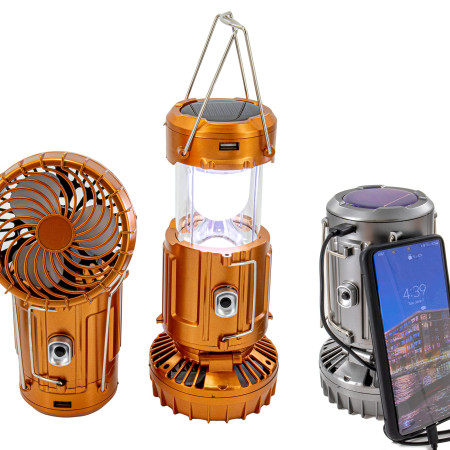 3 In 1 Solar Power Rechargeable Lamp/Fan/ Emargency Power Bank.(copper)