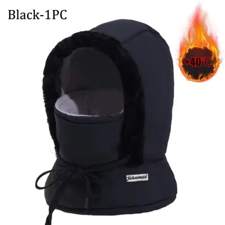 Winter Thick Warm Windproof Hat with Earflaps - [Black]