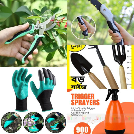 5 Pcs Gardening Tools Combo Set With 900ML Bottle