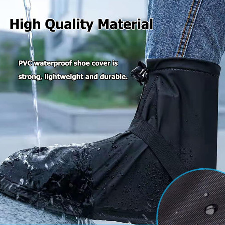 Waterproof Rain Shoe Protector Cover Reusable Non-Slip Boot Covers For Motorcycle Cycling And Outdoors Unisex 1 Pair Black
